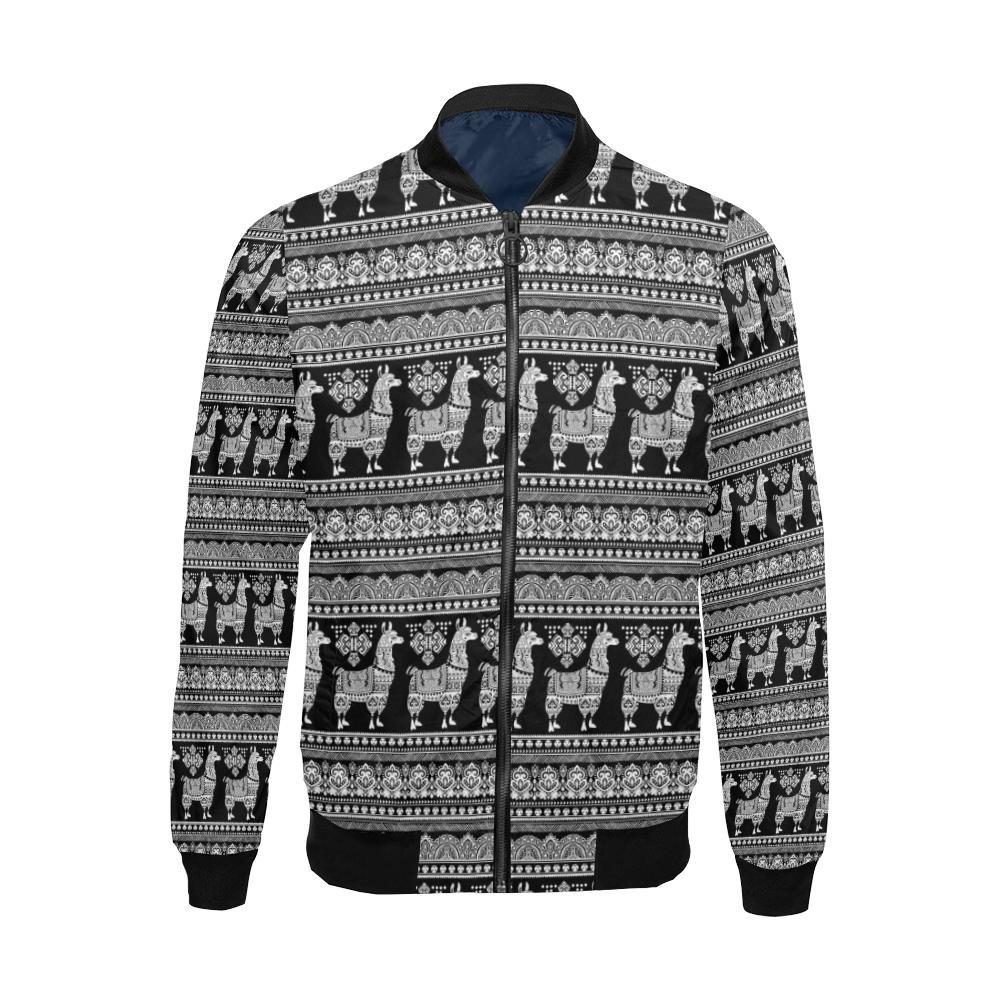 Aztec Llama Pattern Print Men's Bomber Jacket-grizzshop