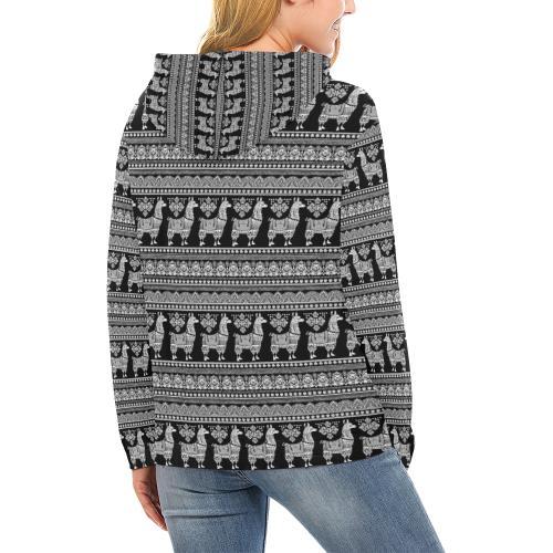 Aztec Llama Pattern Print Women Pullover Hoodie-grizzshop