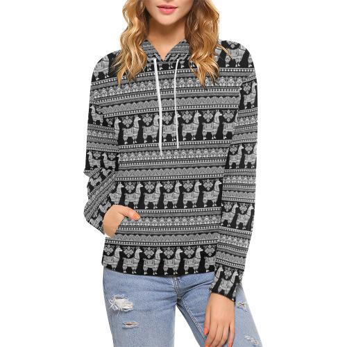 Aztec Llama Pattern Print Women Pullover Hoodie-grizzshop