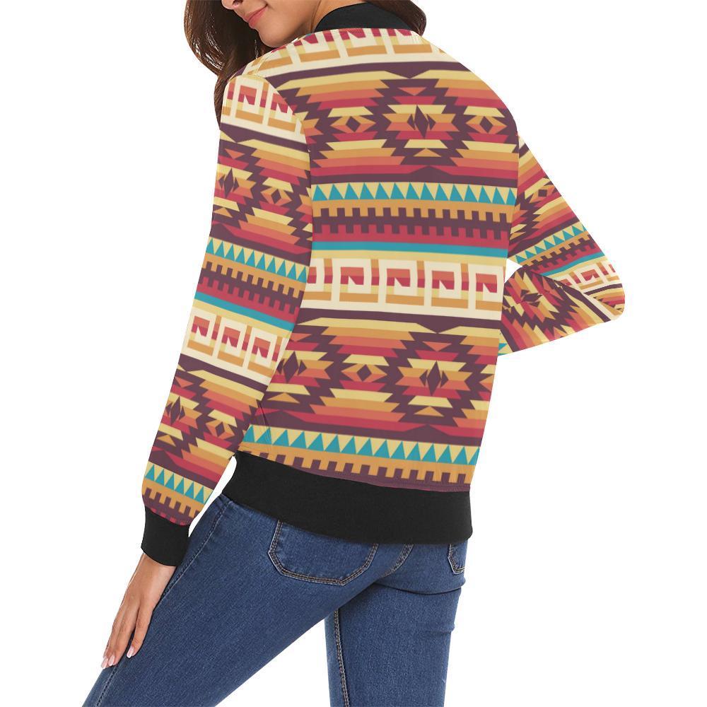 Aztec Native American Tribal Navajo Indians Print Women Casual Bomber Jacket-grizzshop