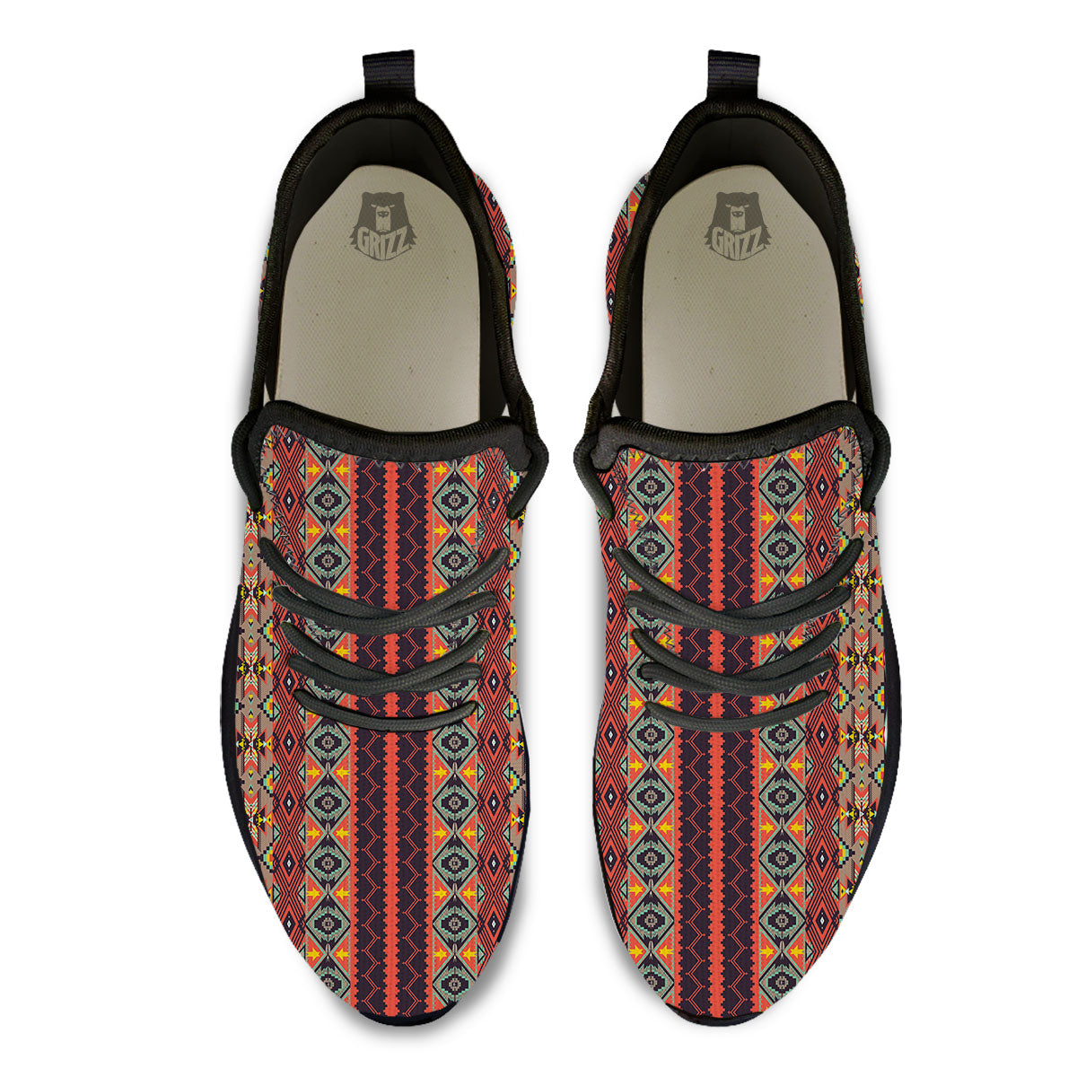 Aztec Native Tribal Print Pattern Black Athletic Shoes-grizzshop