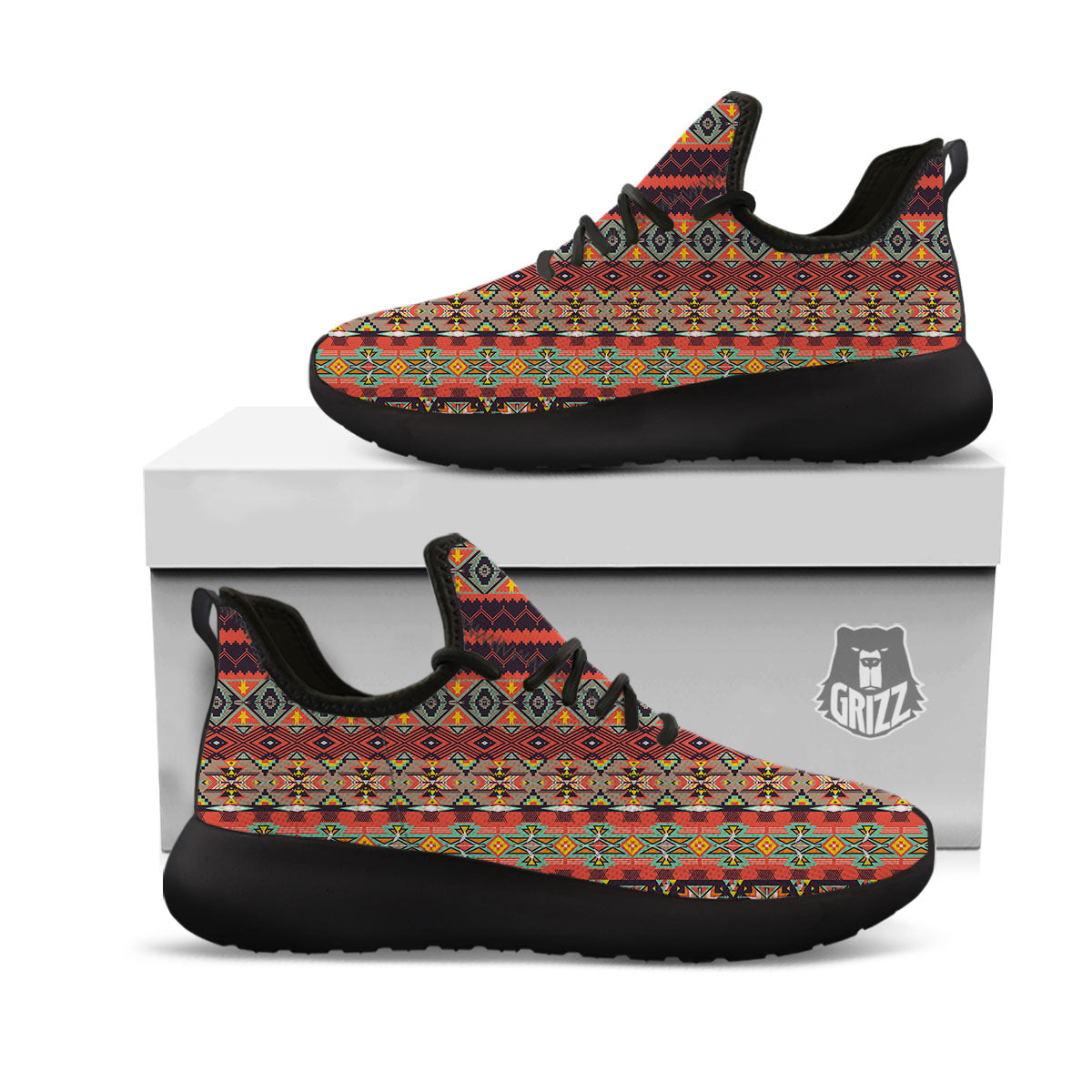 Aztec Native Tribal Print Pattern Black Athletic Shoes-grizzshop