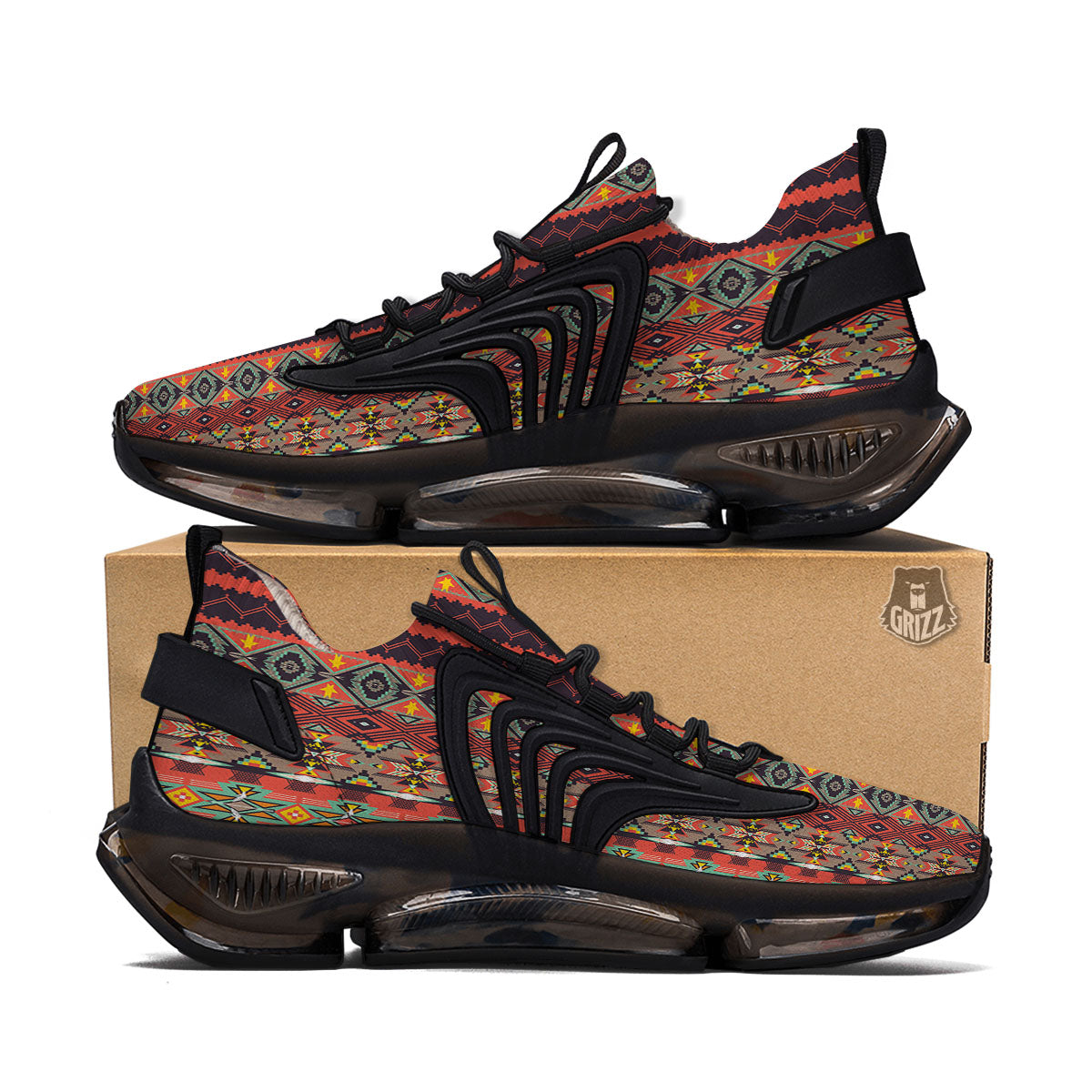 Aztec Native Tribal Print Pattern Black Gym Shoes-grizzshop