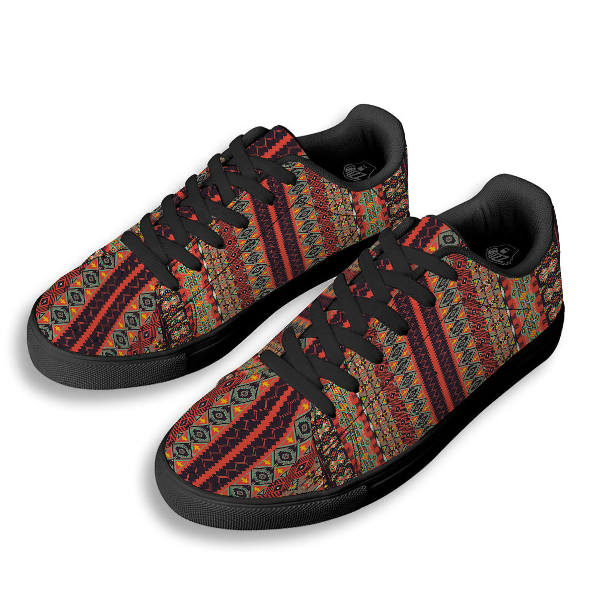 Aztec Native Tribal Print Pattern Black Low Top Sneakers-grizzshop