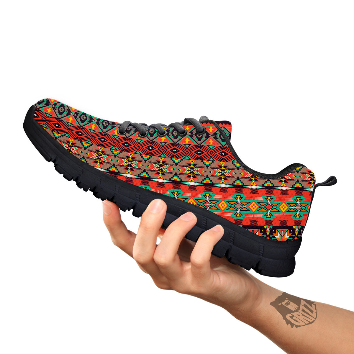 Aztec Native Tribal Print Pattern Black Sneaker-grizzshop