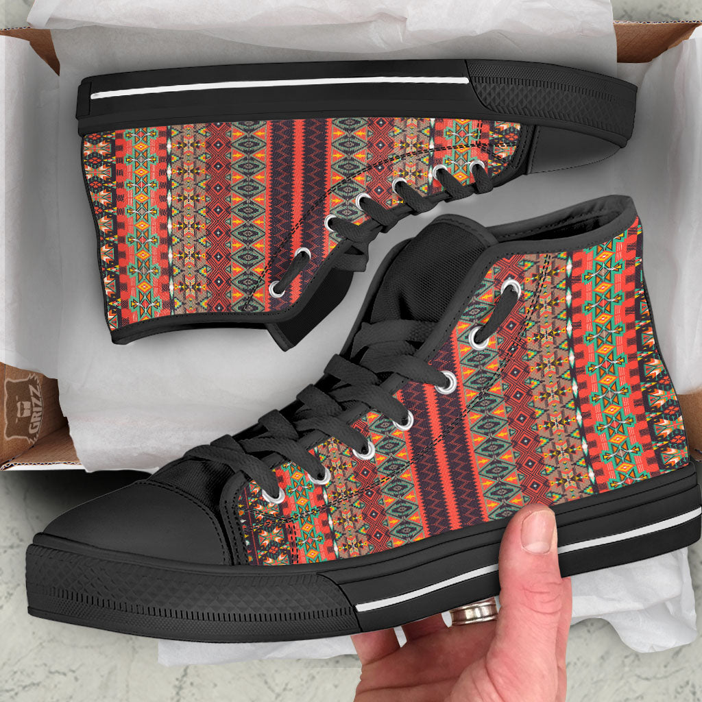 Aztec Native Tribal Print Pattern High Top Shoes-grizzshop