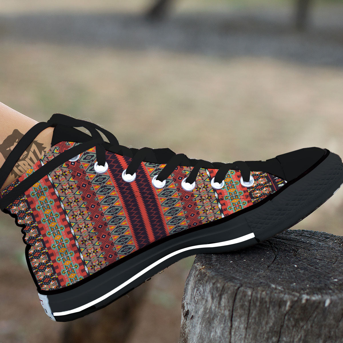 Aztec Native Tribal Print Pattern High Top Shoes-grizzshop