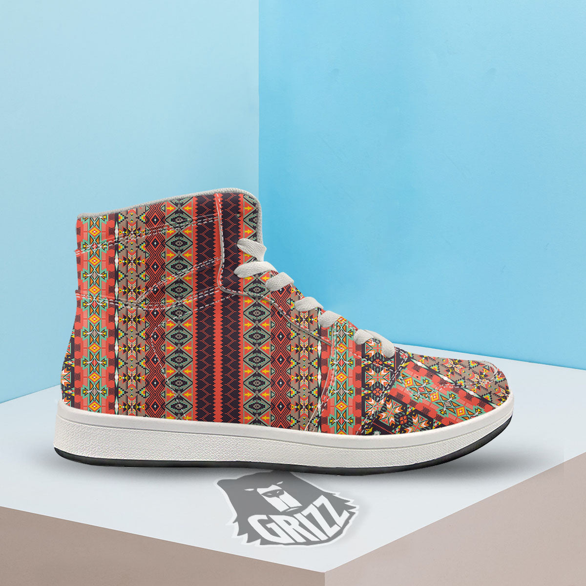 Aztec Native Tribal Print Pattern High Top Sneakers-grizzshop