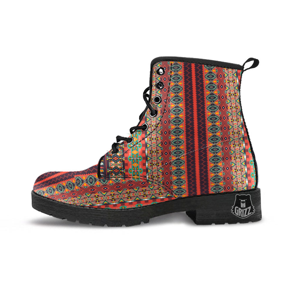 Aztec Native Tribal Print Pattern Leather Boots-grizzshop