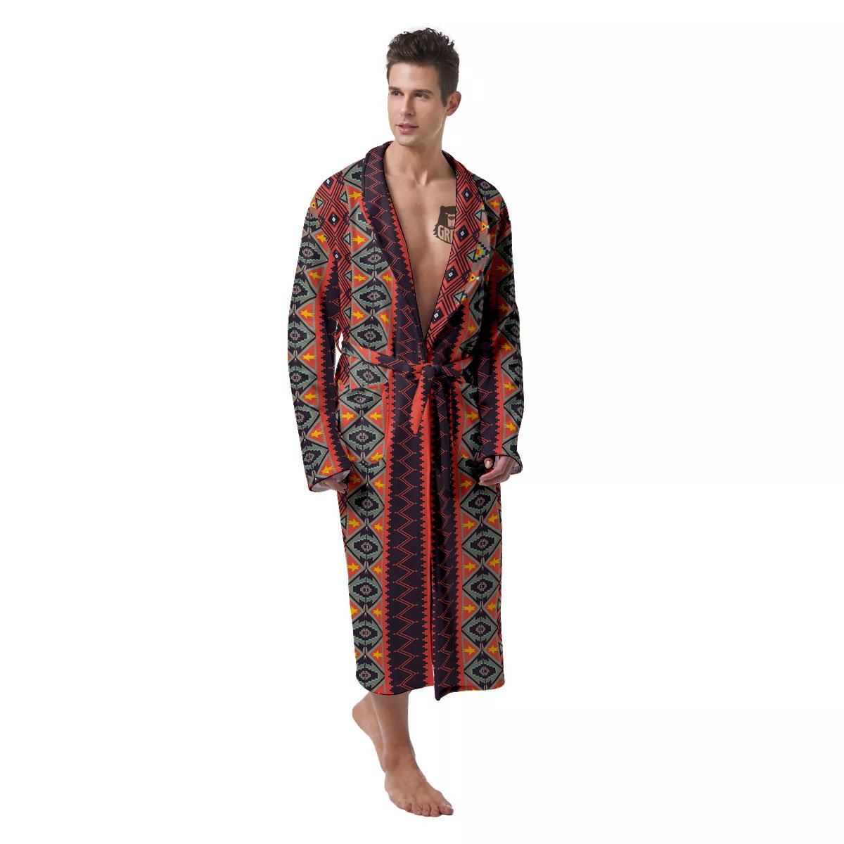 Aztec Native Tribal Print Pattern Men's Robe-grizzshop