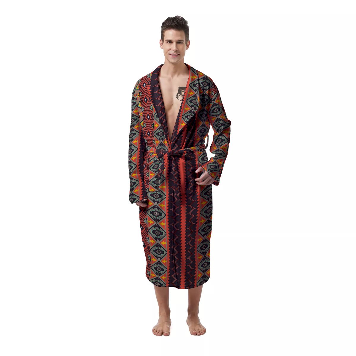 Aztec Native Tribal Print Pattern Men's Robe-grizzshop