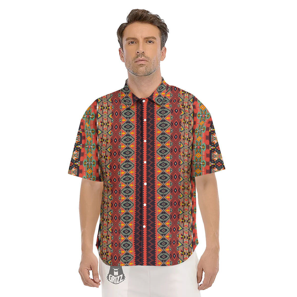 Aztec Native Tribal Print Pattern Men's Short Sleeve Shirts-grizzshop