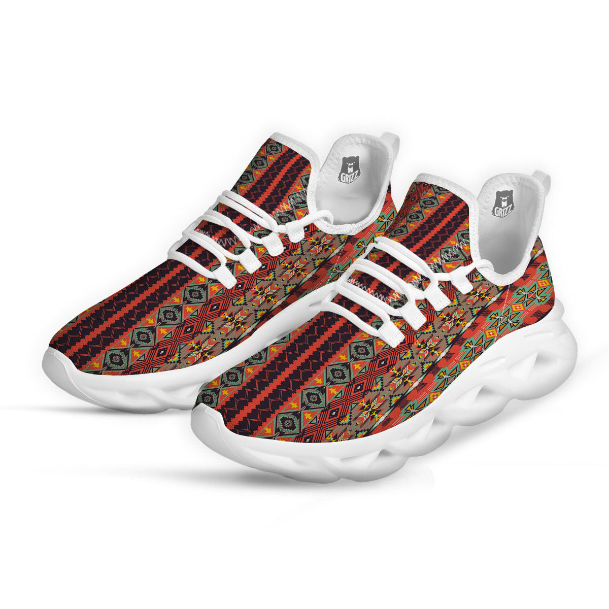 Aztec Native Tribal Print Pattern White Running Shoes-grizzshop