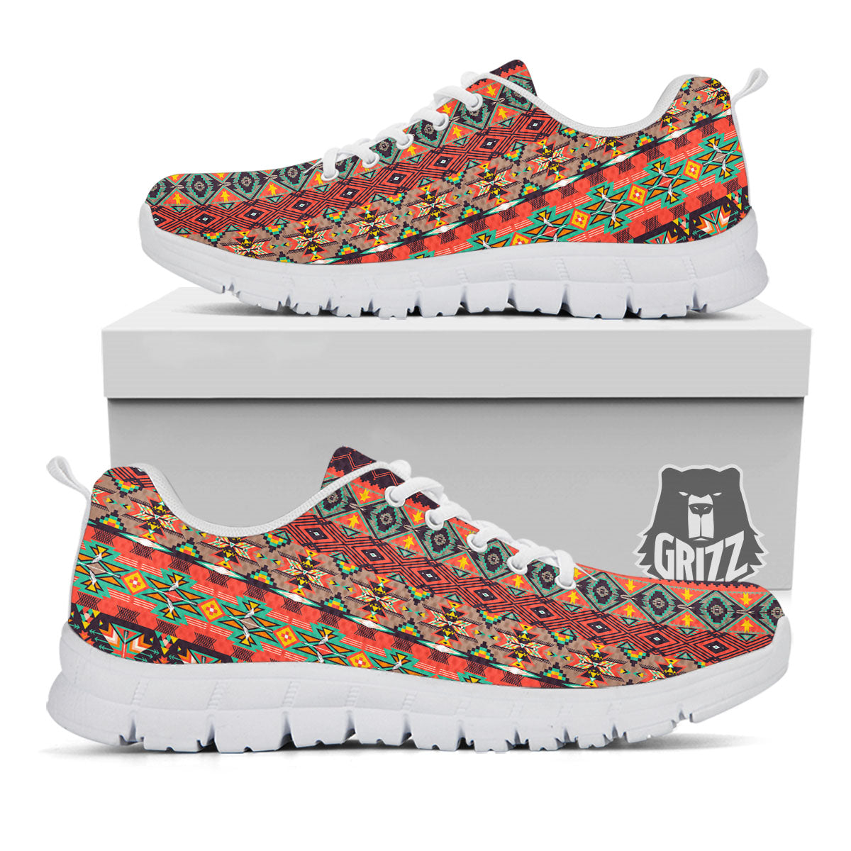 Aztec Native Tribal Print Pattern White Sneaker-grizzshop