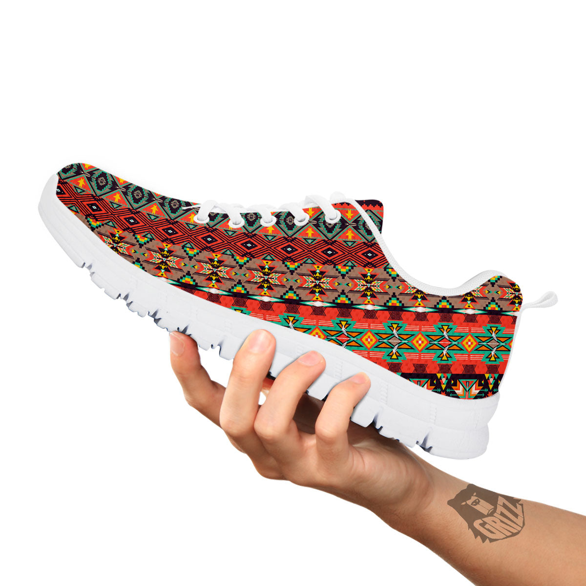 Aztec Native Tribal Print Pattern White Sneaker-grizzshop