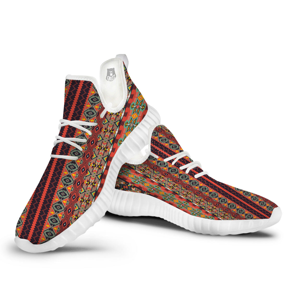 Aztec Native Tribal Print Pattern White Walking Shoes-grizzshop
