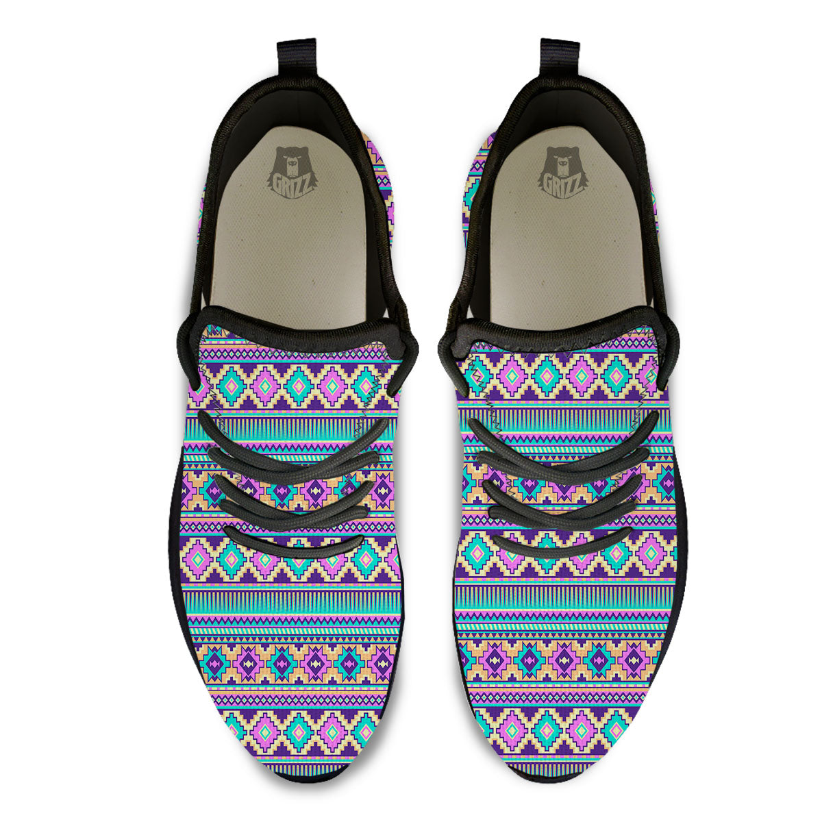 Aztec Neon Native Print Pattern Black Athletic Shoes-grizzshop