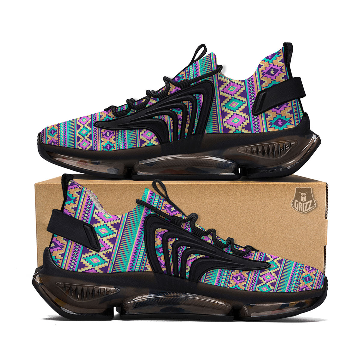 Aztec Neon Native Print Pattern Black Gym Shoes-grizzshop