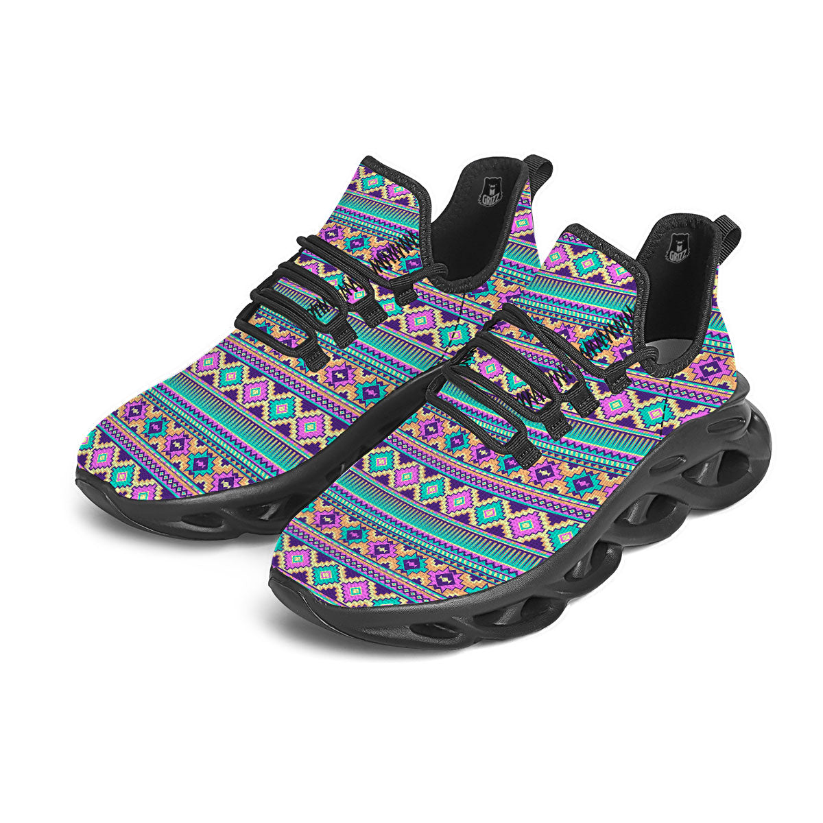 Aztec Neon Native Print Pattern Black Running Shoes-grizzshop