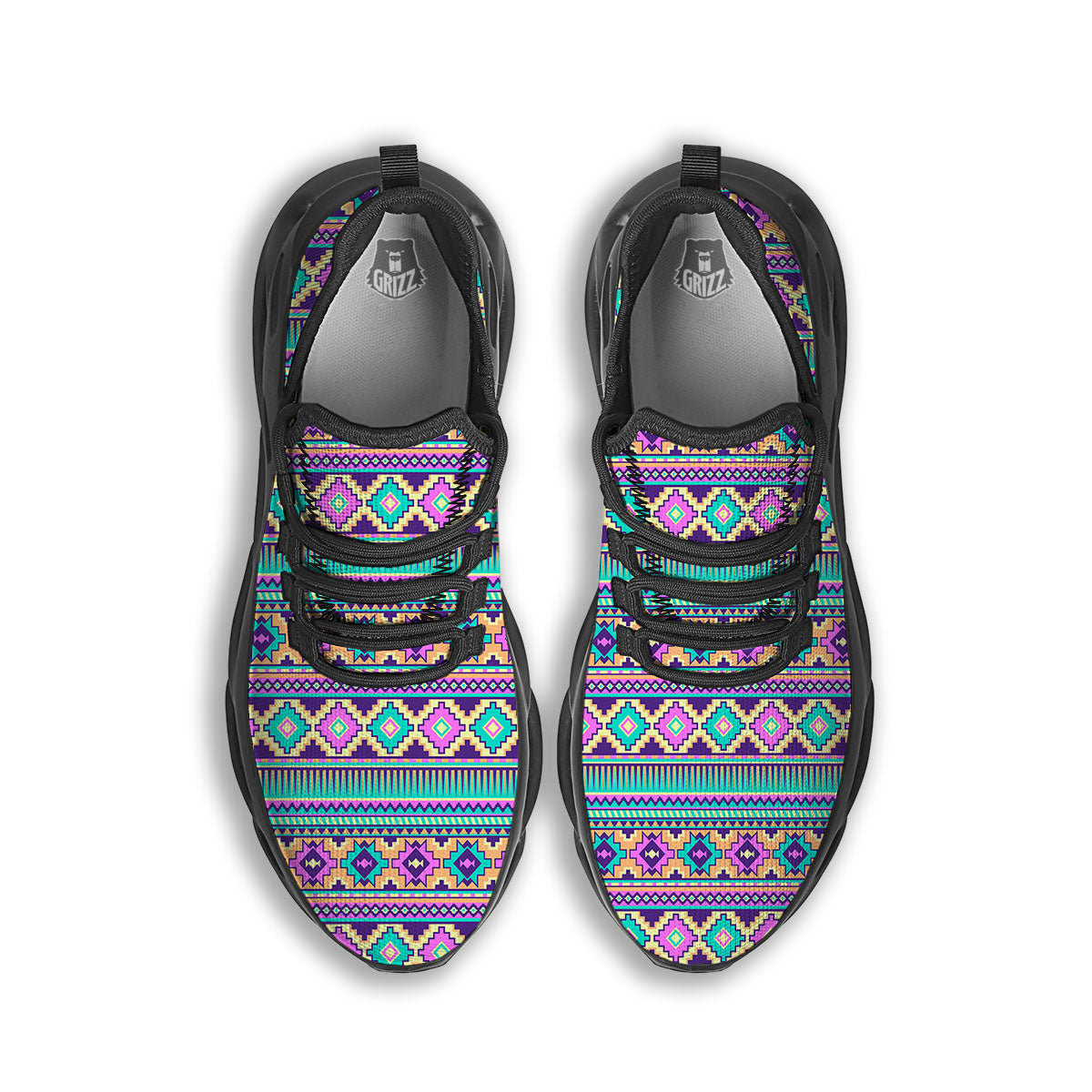 Aztec Neon Native Print Pattern Black Running Shoes-grizzshop