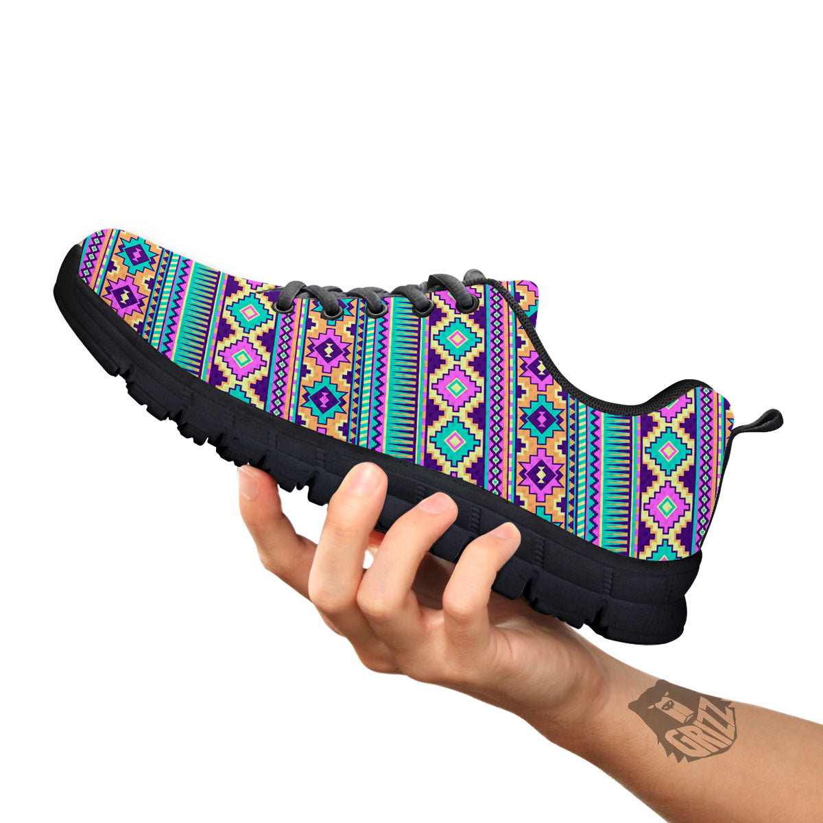 Aztec Neon Native Print Pattern Black Sneaker-grizzshop