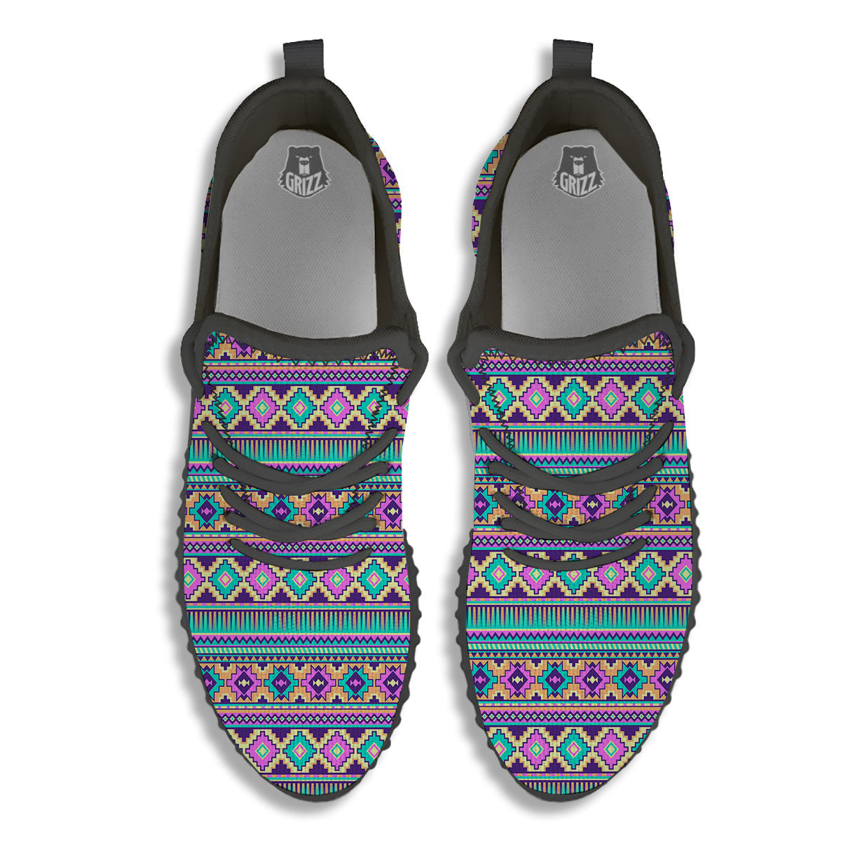 Aztec Neon Native Print Pattern Black Walking Shoes-grizzshop