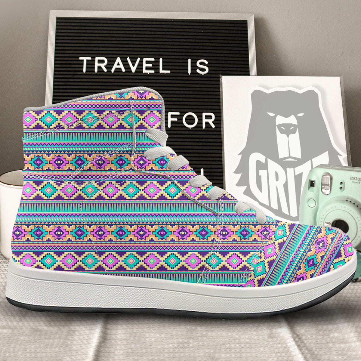 Aztec Neon Native Print Pattern High Top Sneakers-grizzshop