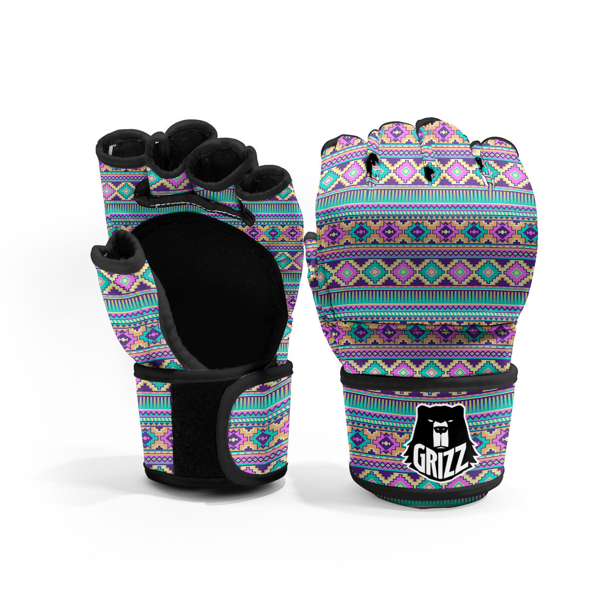 Aztec Neon Native Print Pattern MMA Gloves-grizzshop