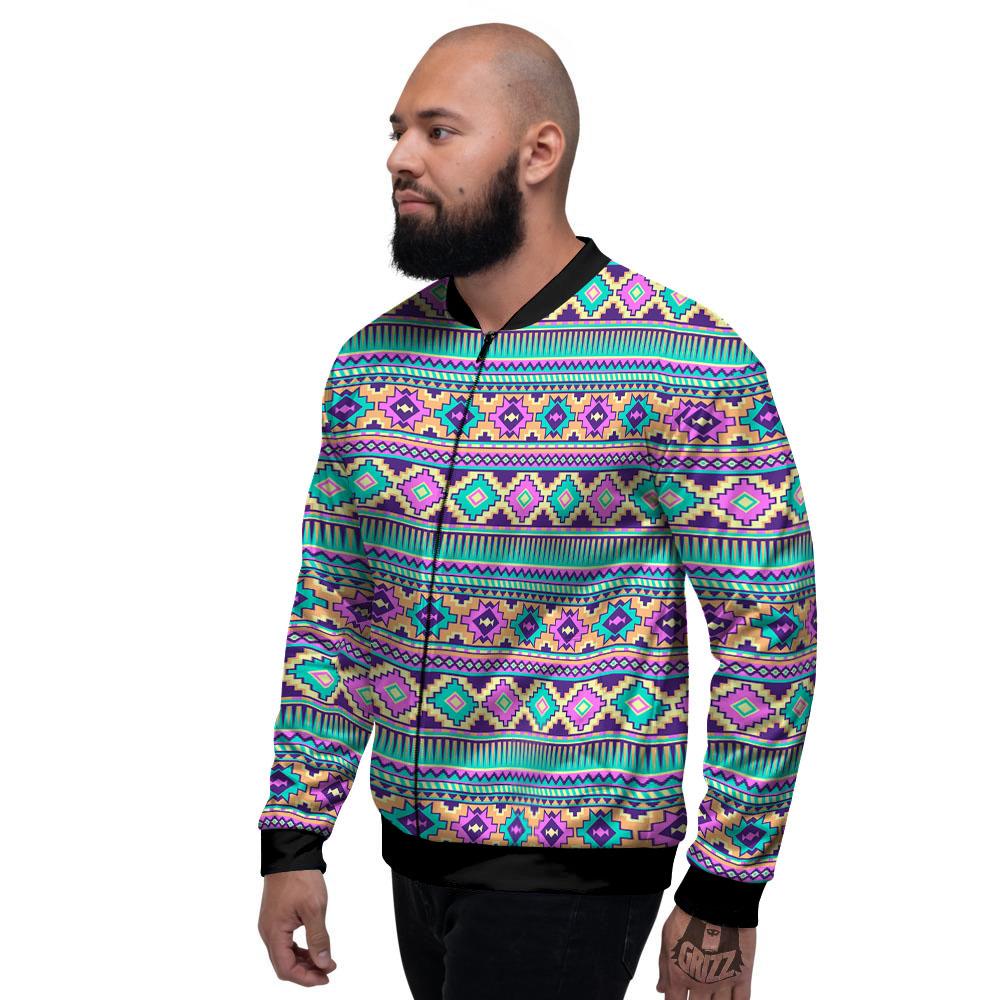 Aztec Neon Native Print Pattern Men's Bomber Jacket-grizzshop