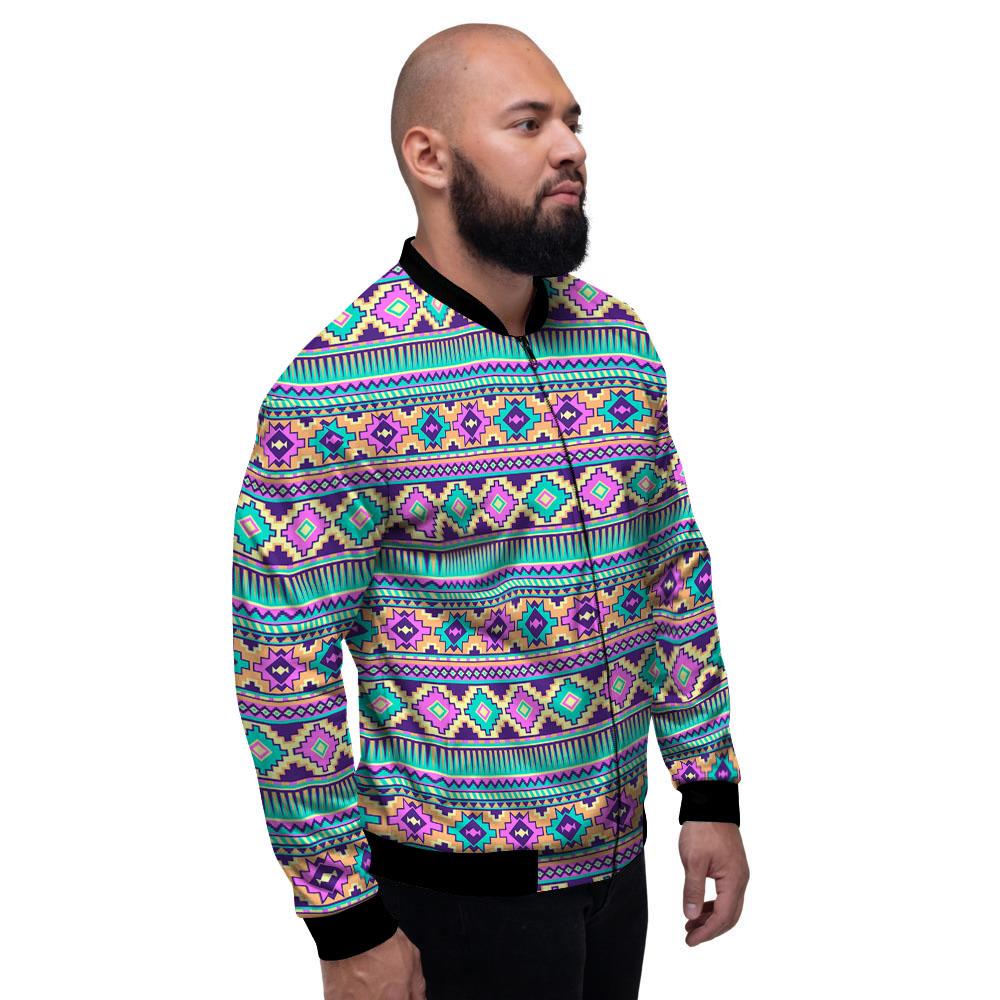 Aztec Neon Native Print Pattern Men's Bomber Jacket-grizzshop