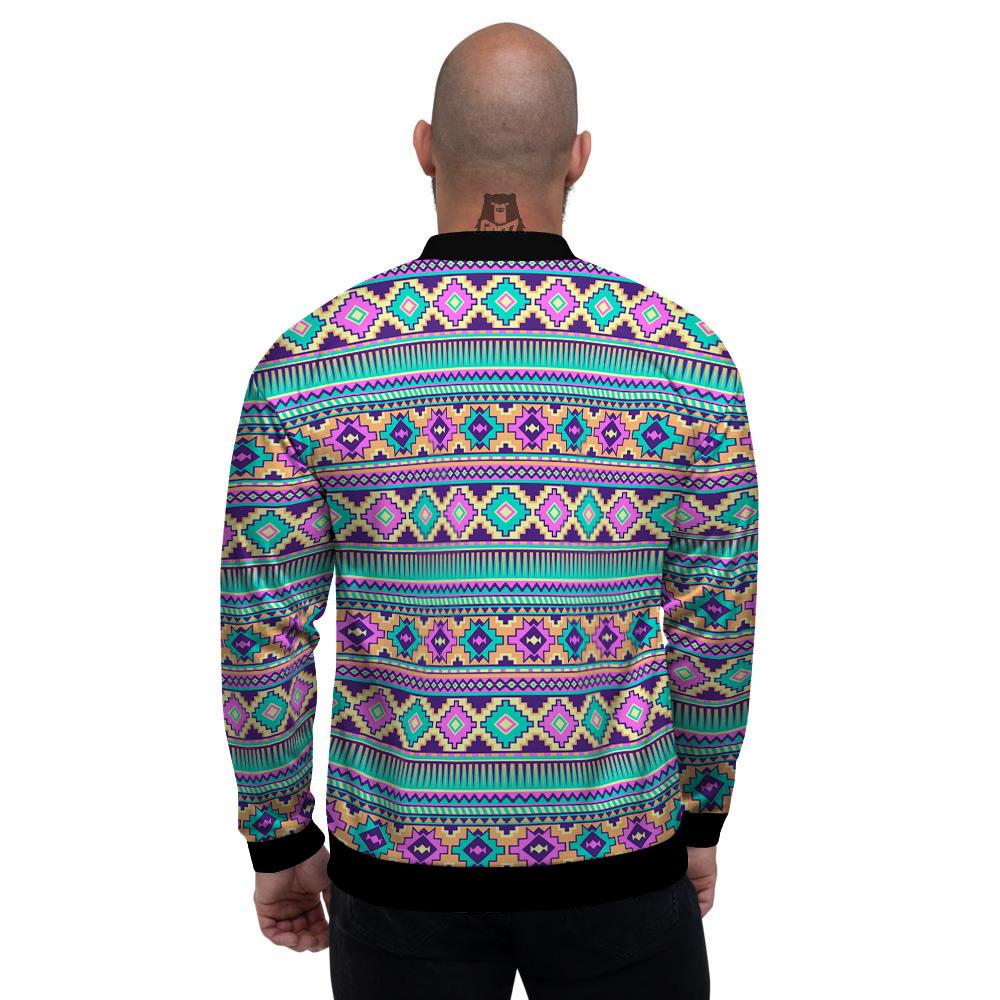 Aztec Neon Native Print Pattern Men's Bomber Jacket-grizzshop