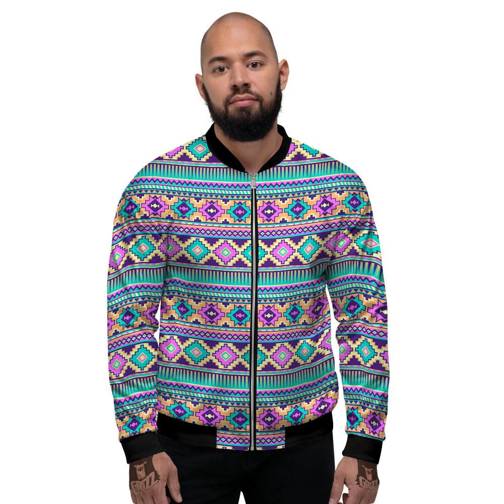 Aztec Neon Native Print Pattern Men's Bomber Jacket-grizzshop
