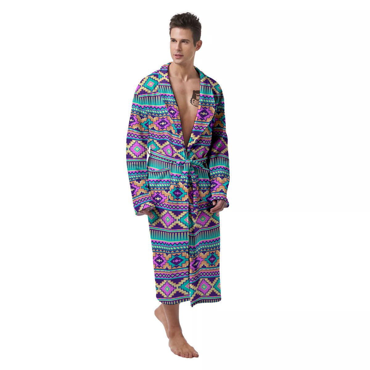 Aztec Neon Native Print Pattern Men's Robe-grizzshop