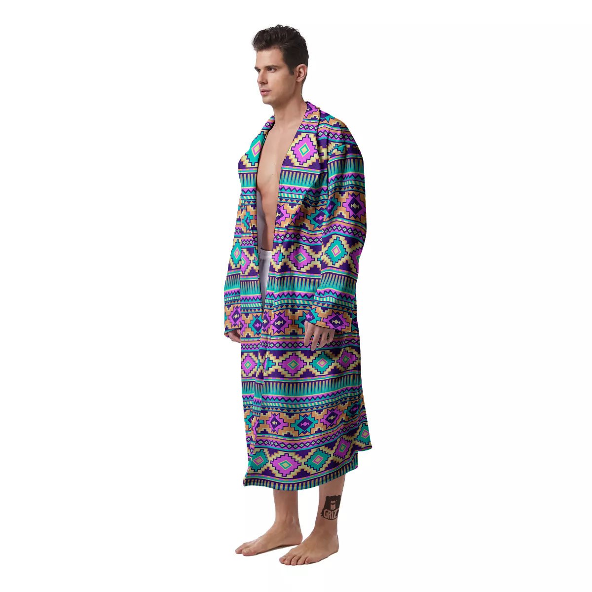 Aztec Neon Native Print Pattern Men's Robe-grizzshop