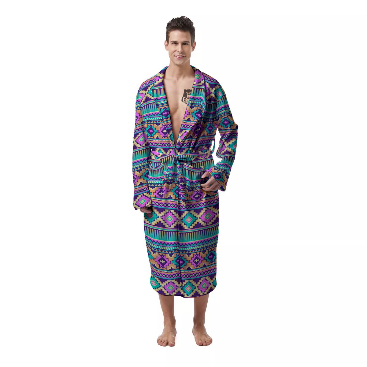 Aztec Neon Native Print Pattern Men's Robe-grizzshop