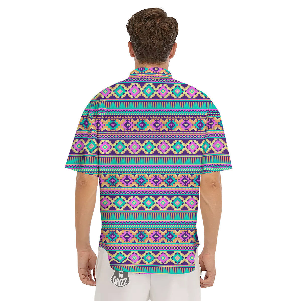 Aztec Neon Native Print Pattern Men's Short Sleeve Shirts-grizzshop