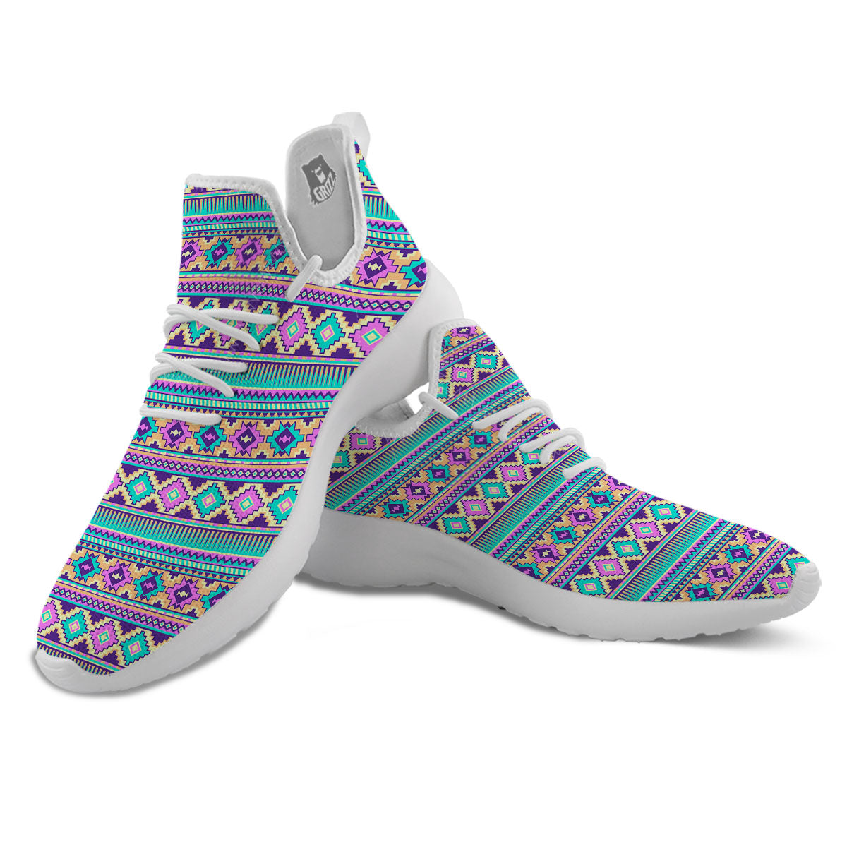 Aztec Neon Native Print Pattern White Athletic Shoes-grizzshop