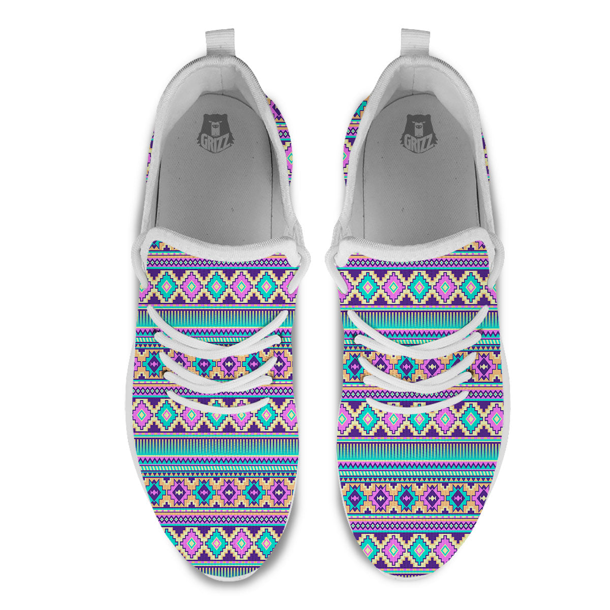 Aztec Neon Native Print Pattern White Athletic Shoes-grizzshop