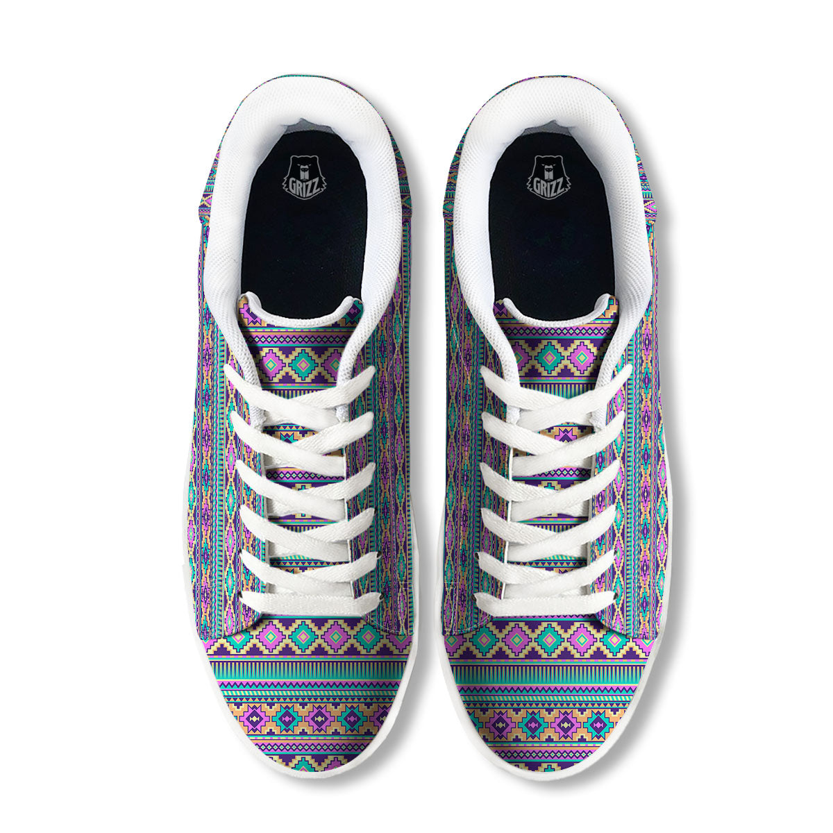 Aztec Neon Native Print Pattern White Low Top Sneakers-grizzshop