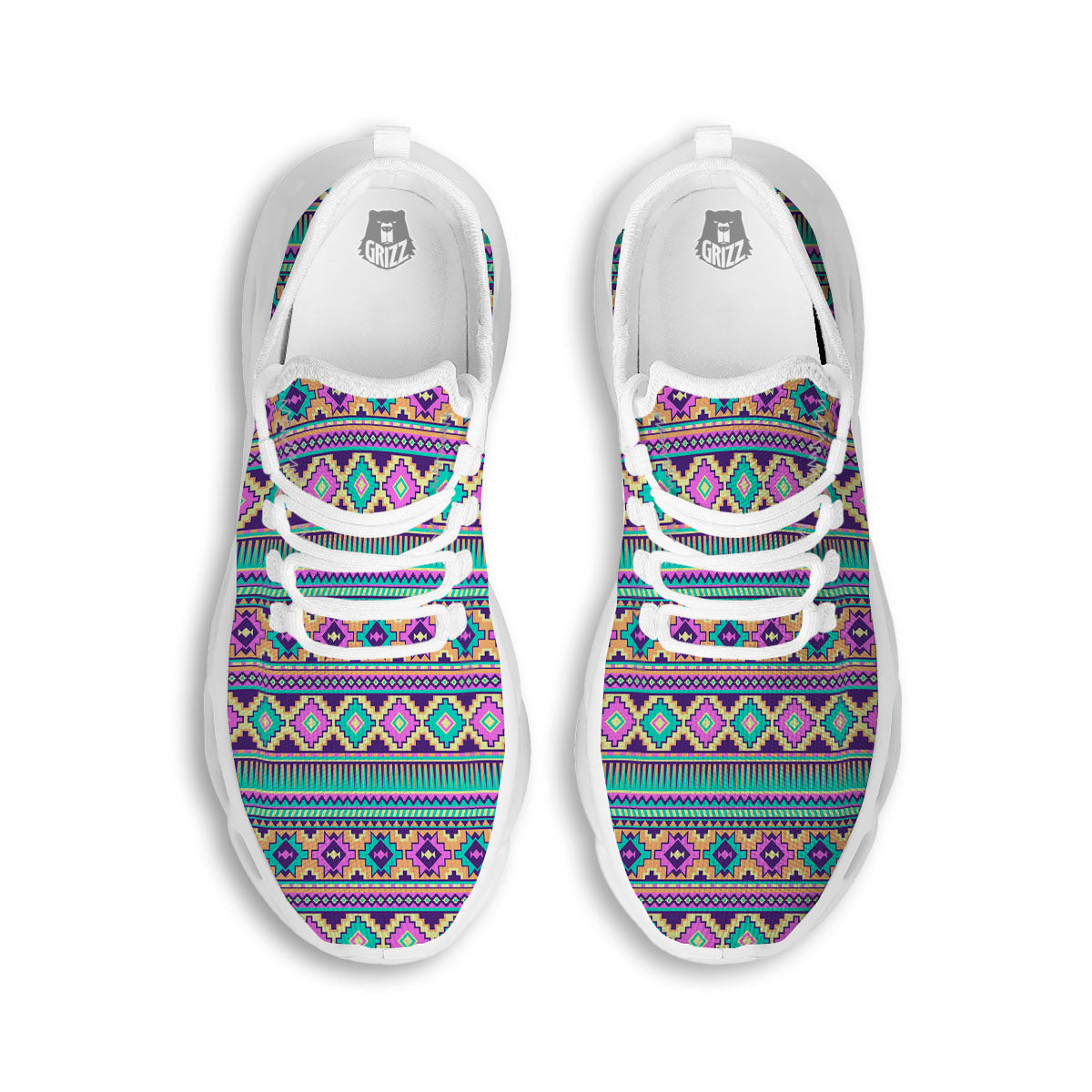 Aztec Neon Native Print Pattern White Running Shoes-grizzshop