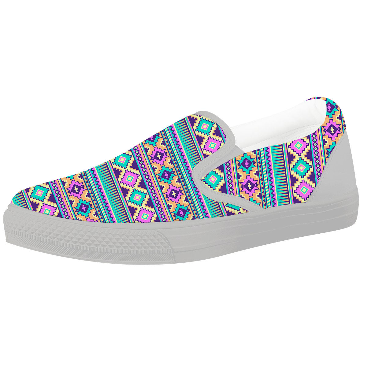 Aztec Neon Native Print Pattern White Slip On Shoes-grizzshop