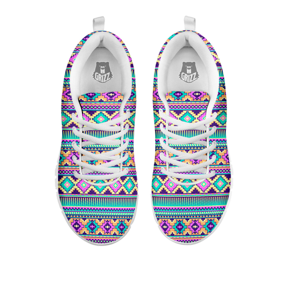 Aztec Neon Native Print Pattern White Sneaker-grizzshop