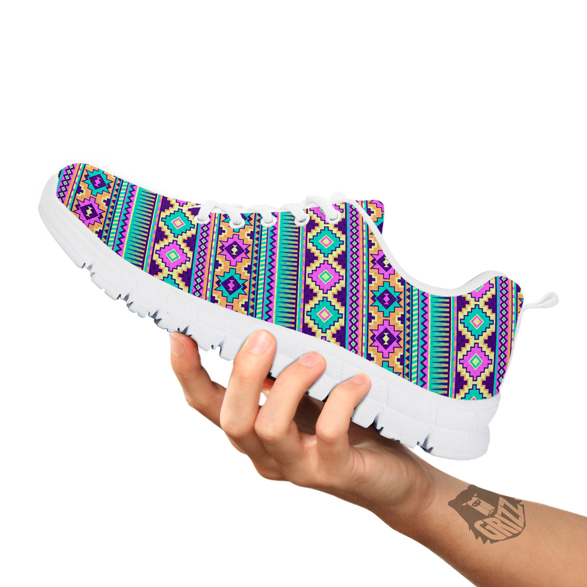 Aztec Neon Native Print Pattern White Sneaker-grizzshop