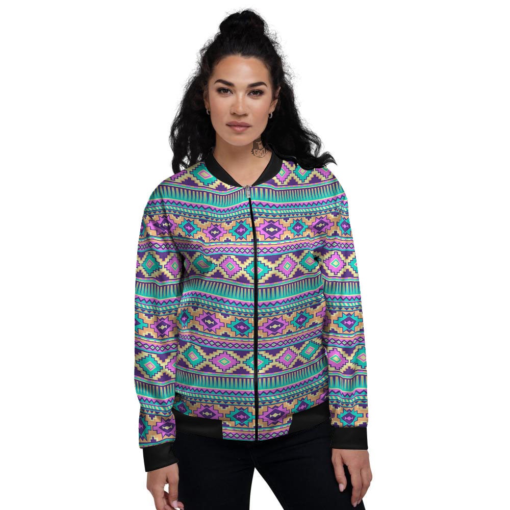 Aztec Neon Native Print Pattern Women's Bomber Jacket-grizzshop