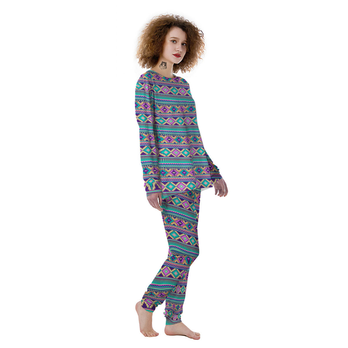 Aztec Neon Native Print Pattern Women's Pajamas-grizzshop