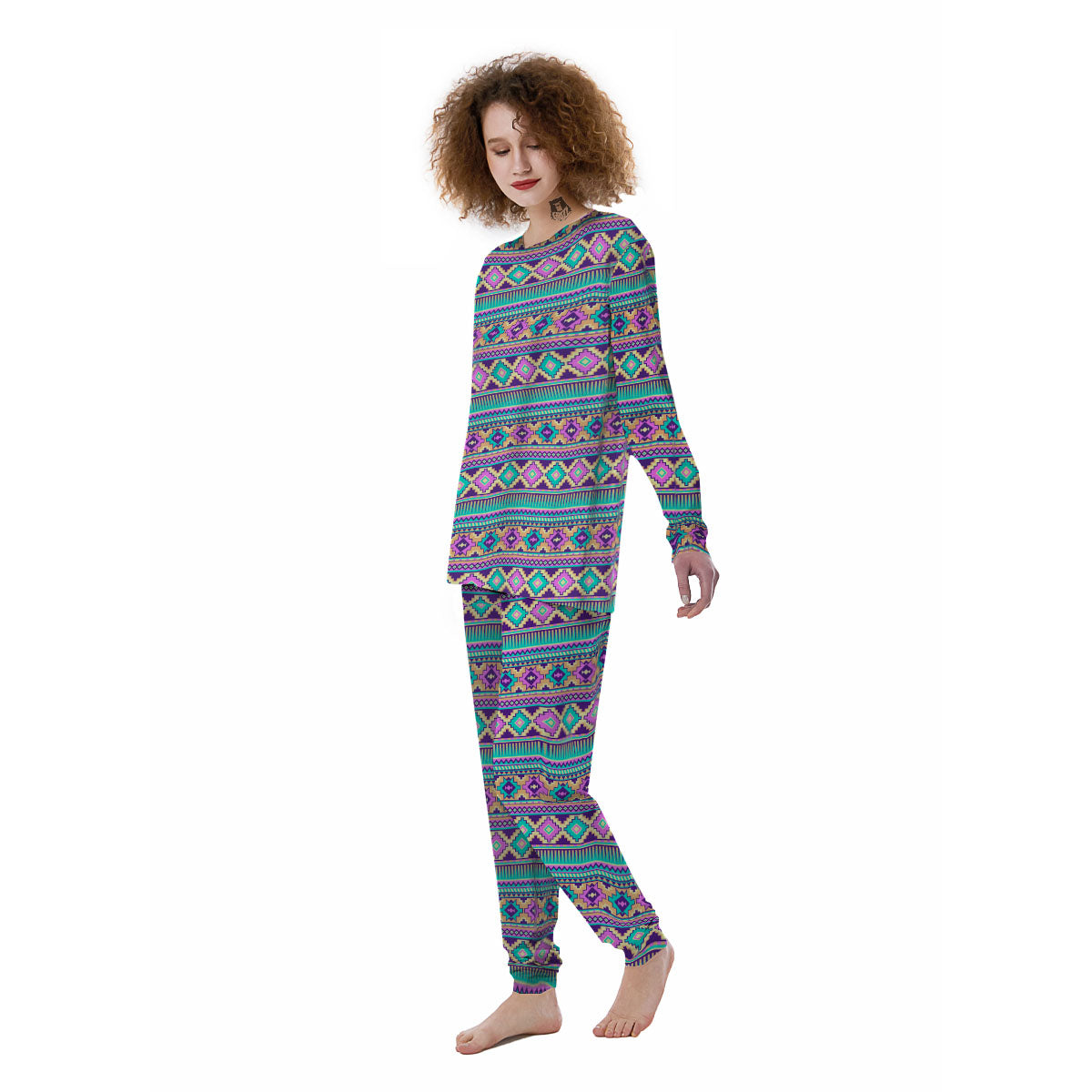 Aztec Neon Native Print Pattern Women's Pajamas-grizzshop