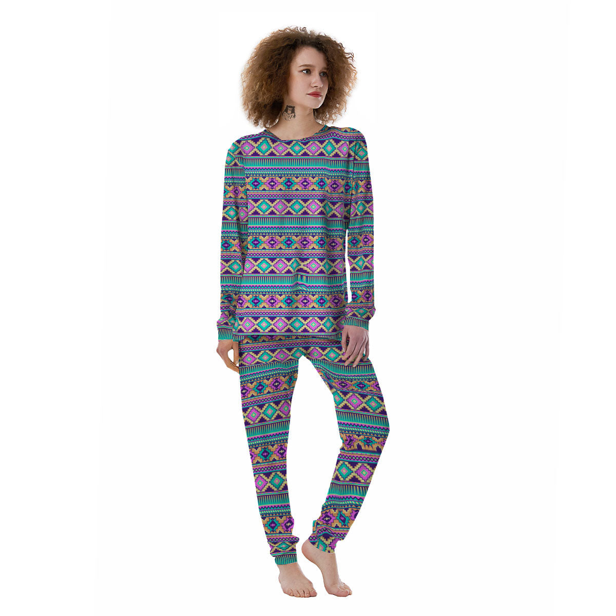 Aztec Neon Native Print Pattern Women's Pajamas-grizzshop