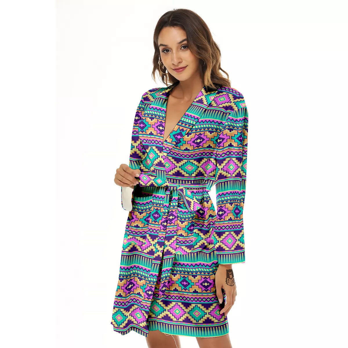 Aztec Neon Native Print Pattern Women's Robe-grizzshop