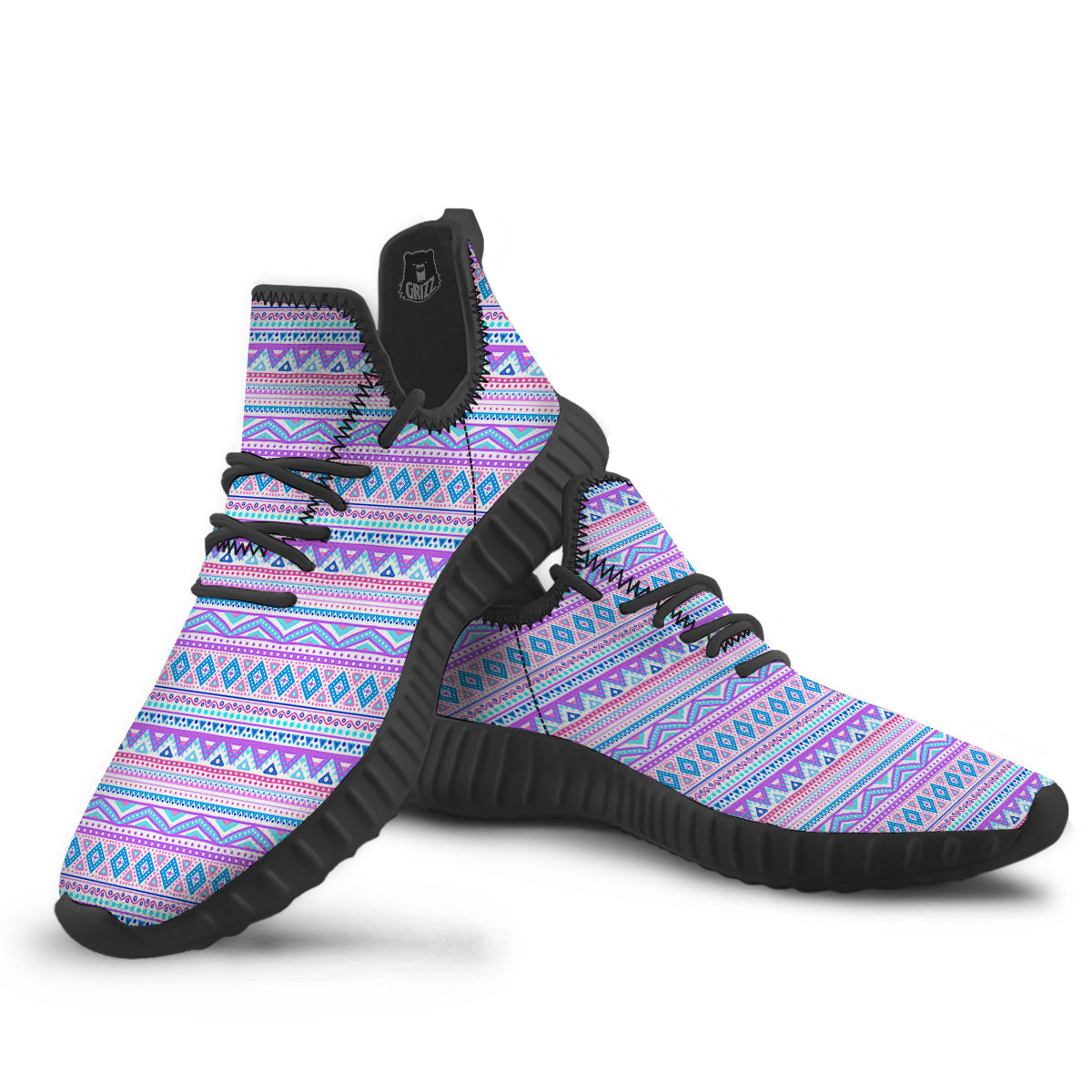 Aztec Pink And Pastel Print Pattern Black Walking Shoes-grizzshop