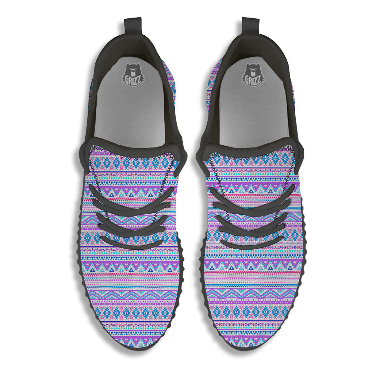 Aztec Pink And Pastel Print Pattern Black Walking Shoes-grizzshop
